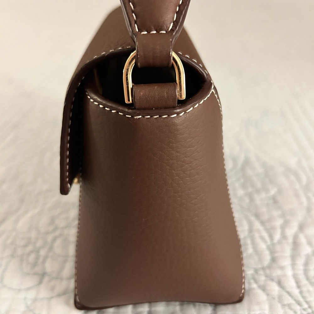 STRATHBERRY Mosaic Nano Leather Top-Handle Handbag Crossbody in Chocolate Brown - Picture 4 of 16